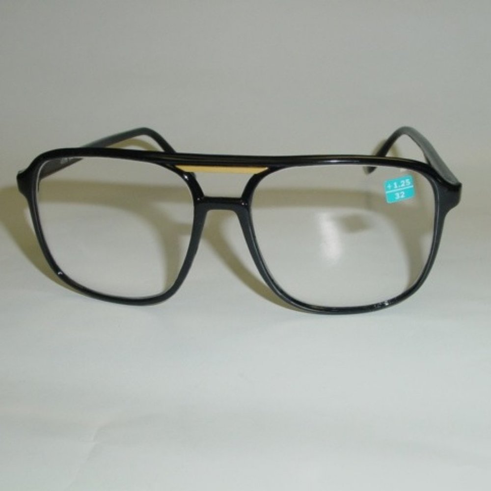NWT TruVintage 90's Plastic Square DoubleBridge gold trim frame Reading Glasses